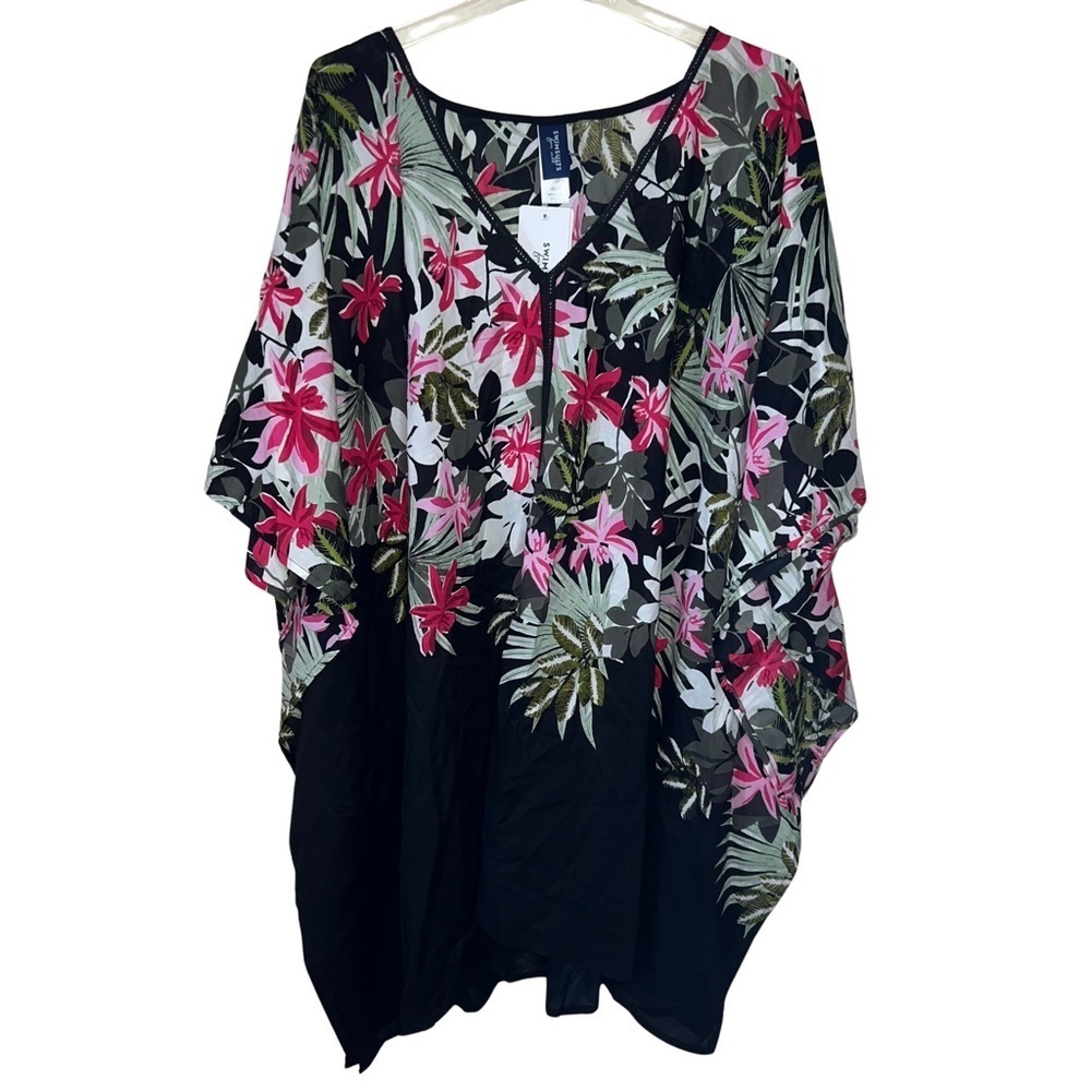 Swimsuits for All Swim Coverup Black and Pink Floral Size 18/20 NWT